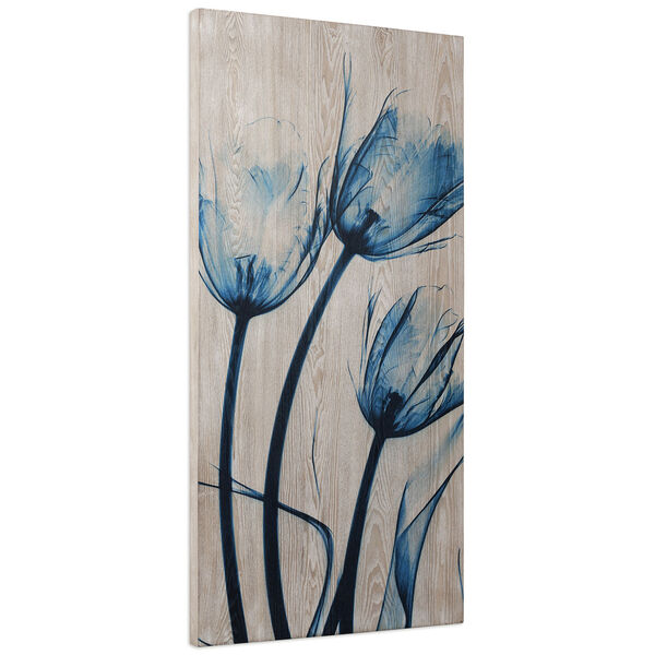Blue Tulips I Giclee Printed on Hand Finished Ash Wood Wall Art, image 3