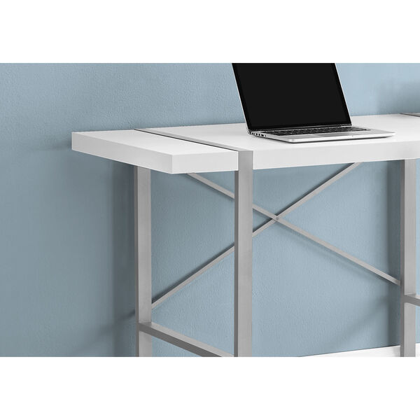 White and Silver 24-Inch Rectangular Computer Desk, image 3
