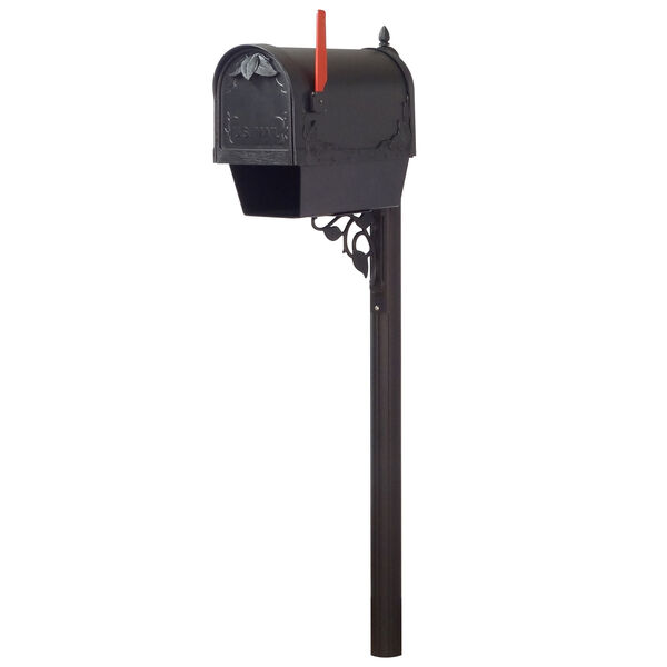Floral Curbside Mailbox with Newspaper Tube and Albion Mailbox Post in Black, image 1
