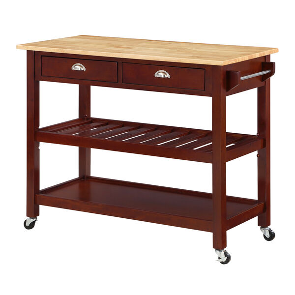 American Heritage Butcher Block Mahogany Three-Tier Butcher Block Kitchen Cart with Drawers, image 1