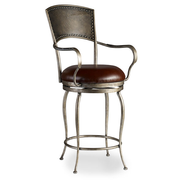 Zinfandal Brown Metal and Leather Barstool, image 1