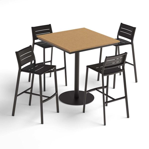 Eilad and Travira Brown Black Five-Piece Square Bar Table and Aluminum Bar Stools Set, image 2