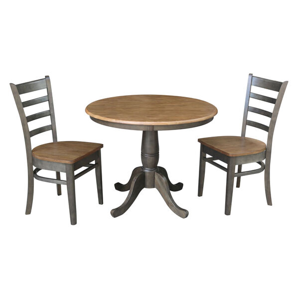 Emily Hickory and Washed Coal 36-Inch Round Top Pedestal Table With Two Chairs, Three-Piece, image 1