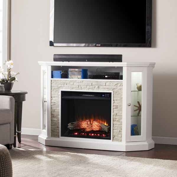 Redden Fresh White Corner Convertible Electric Fireplace with Storage, image 3