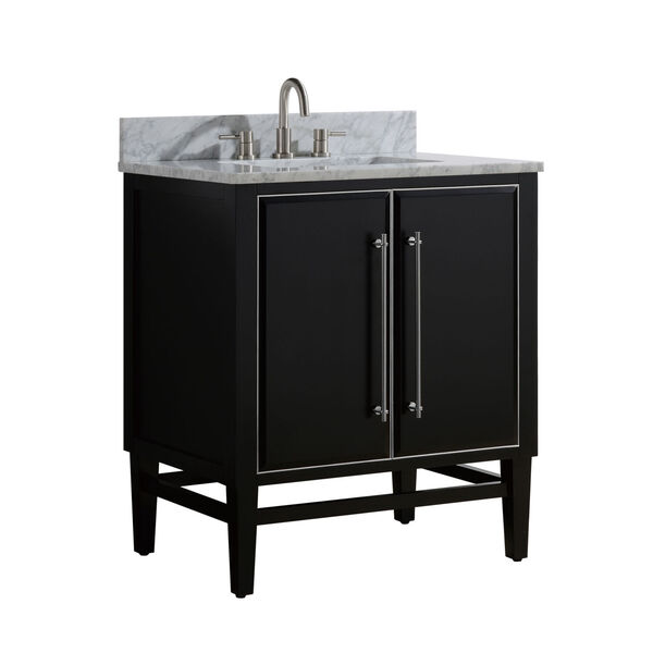 Black 31-Inch Bath vanity Set with Silver Trim and Carrara White Marble Top, image 2