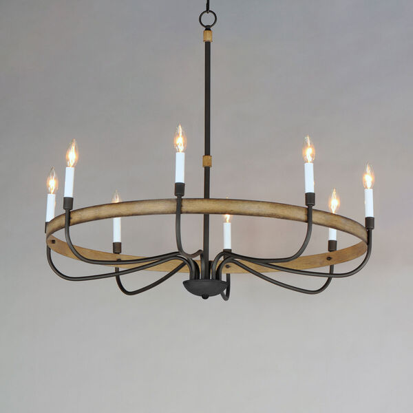 Franklin Driftwood and Black Eight-Light Chandelier, image 2