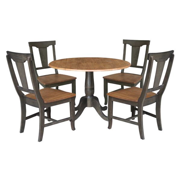 Hickory Washed Coal Dual Drop Dining Table with 4 Panel Back Chairs, image 1