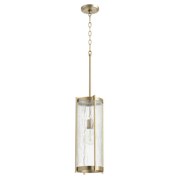 Aged Brass and Clear Chisseled Glass One-Light 7-Inch Mini Pendant, image 1