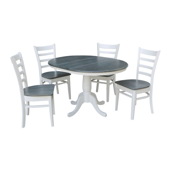 Emily White and Heather Gray 36-Inch Round Extension Dining Table With Four Chairs, Five-Piece, image 1