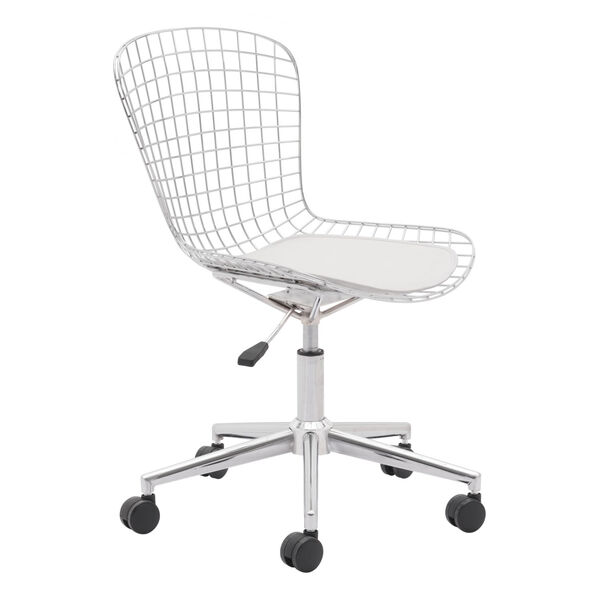 Chrome and Silver Wired Office Chair with White Cushion, image 1