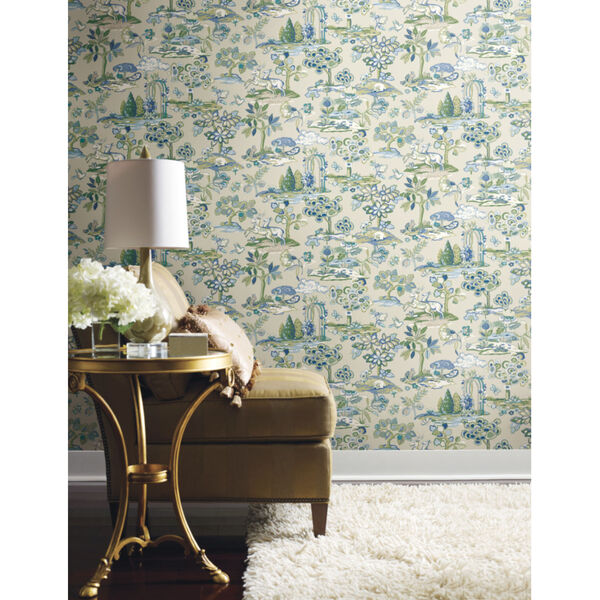 Handpainted  Blue and Green Kingswood Wallpaper, image 1