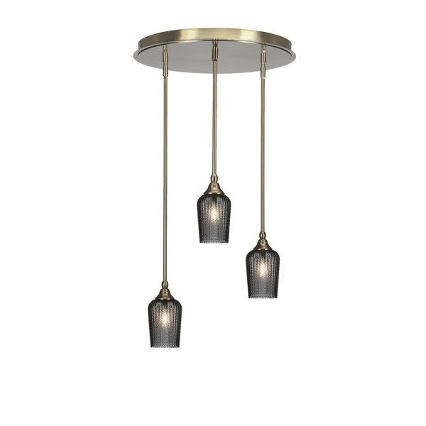Empire New Age Brass Three-Light Cluster Pendalier with Five-Inch Smoke Textured Glass, image 1