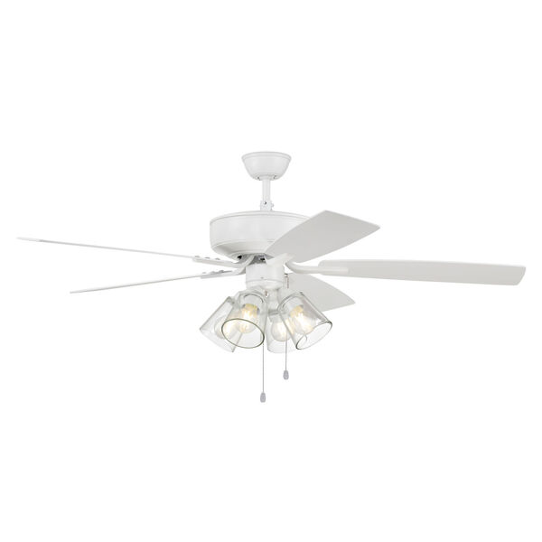 Pro Plus White 52-Inch Four-Light Ceiling Fan with Clear Glass Bell Shade, image 3