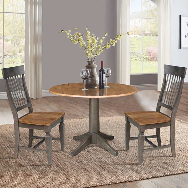 Hickory Washed Coal Round Dual Drop Leaf Dining Table with Four Slatback Chairs, image 3