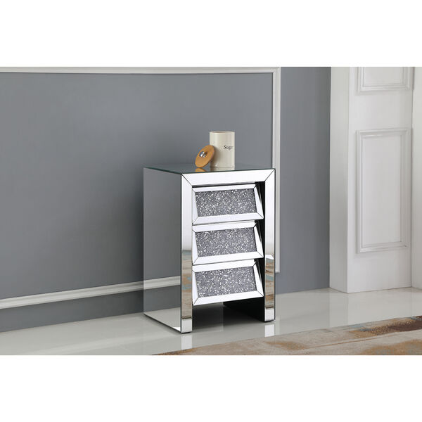 Modern Mirrored 25-Inch Silver Crystal Bedside Table, image 3