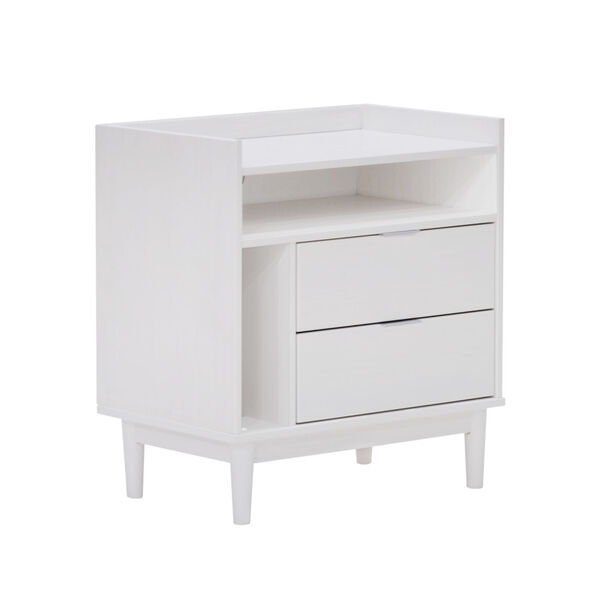 White Solid Wood Two-Drawer Nightstand, image 3
