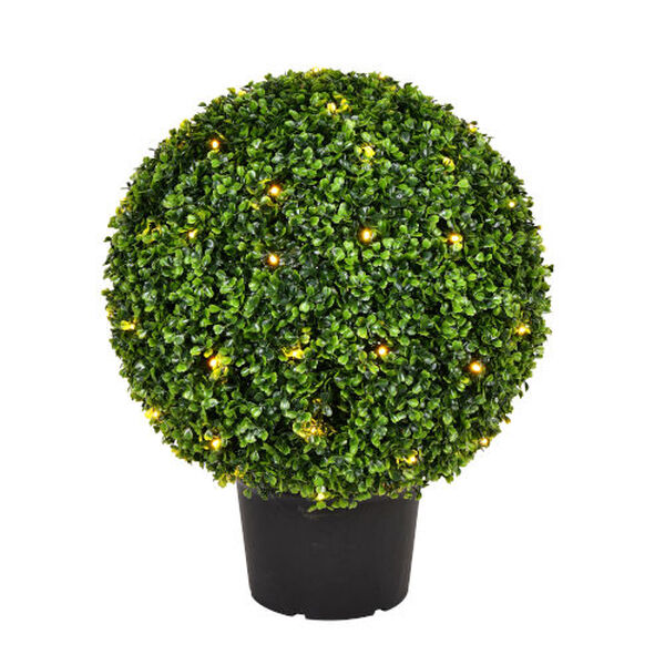 Green 20-Inch Potted Boxwood Ball Plant with LED Lights, image 1