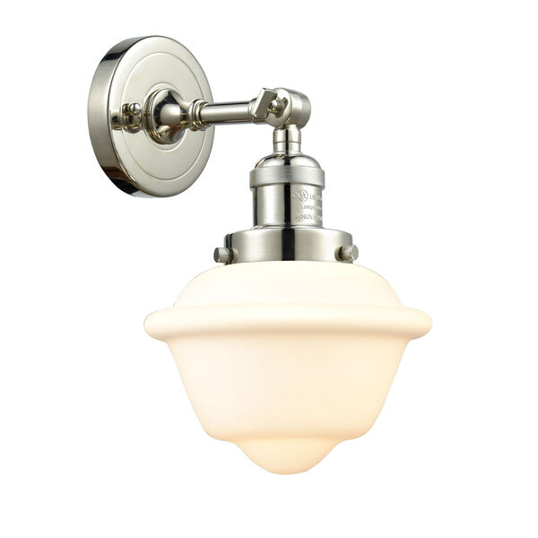 Small Oxford Polished Nickel One-Light Wall Sconce with Matte White Cased Glass, image 1