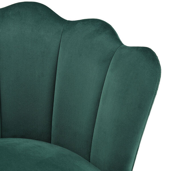 Stella Green Velvet Seashell Armless Chair with Black and Gold Leg, image 5