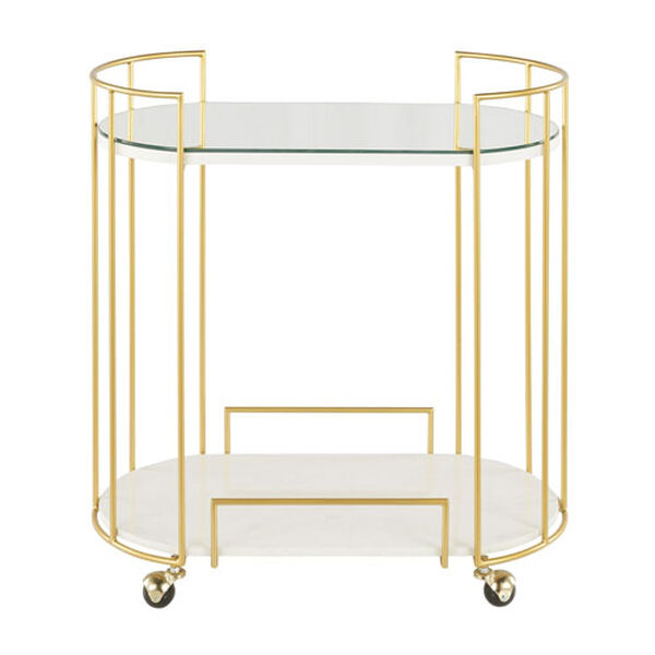 Canary Gold and White Bar Cart with Mirrored Top, image 3