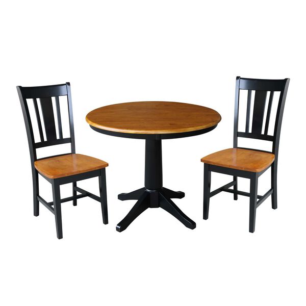 Black and Cherry 36-Inch Round Top Pedestal Table with Chairs, 3-Piece, image 1