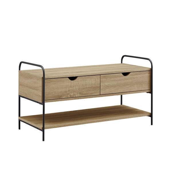Mission Driftwood and Black Two Drawer Entry Bench with Shoe Storage, image 2