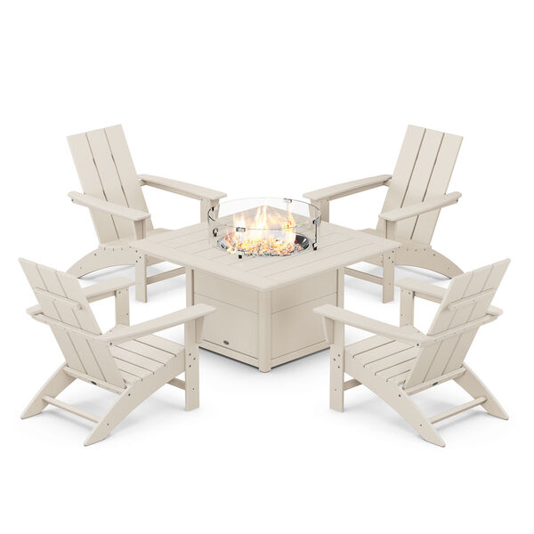 Sand Adirondack Chair Conversation Set with Fire Pit Table, 5-Piece, image 1