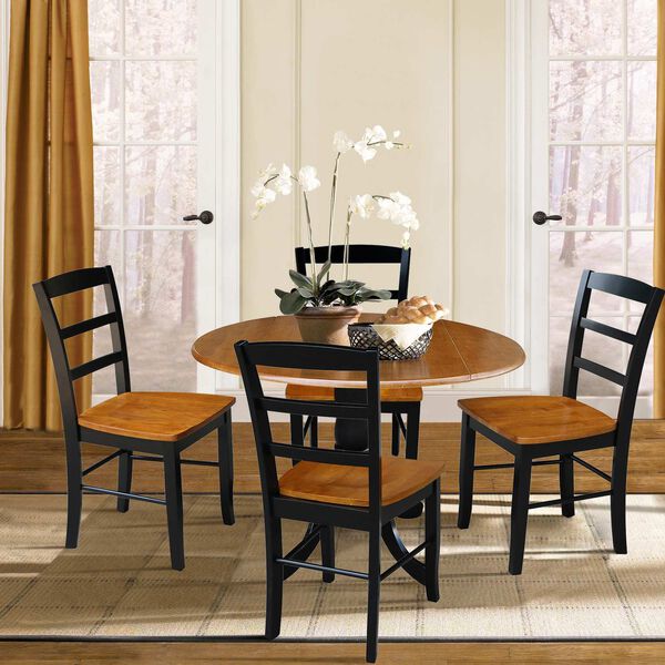 Black and Cherry 42-Inch Dual Drop Leaf Dining Table with Four Ladderback Chairs, Five-Piece, image 2