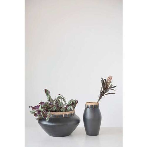 Black Handmade Terra-Cotta 13-Inch Vase, image 6