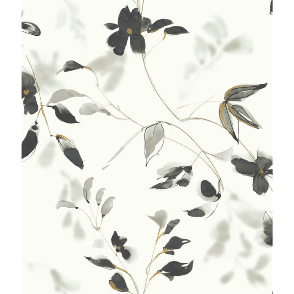 Candice Olson Tranquil Black Floral Wallpaper - SAMPLE SWATCH ONLY, image 1