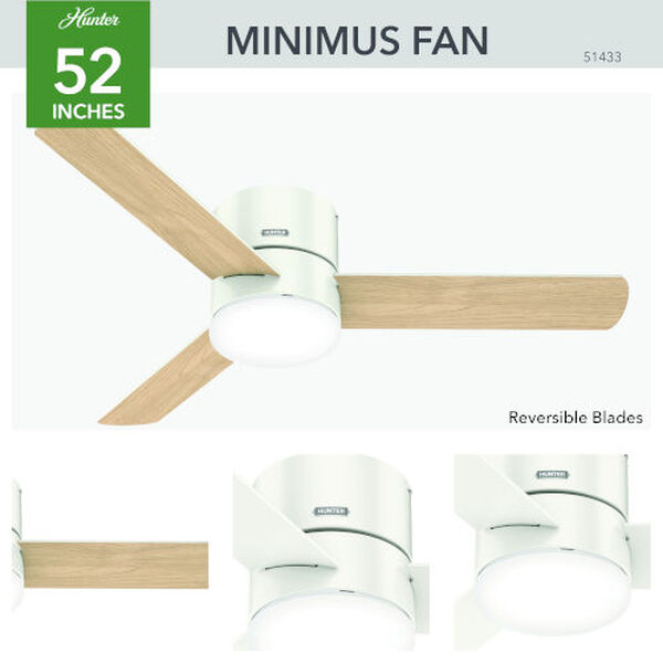 Minimus Fresh White 52-Inch Low Profile Ceiling Fan with LED Light Kit and Handheld Remote, image 3