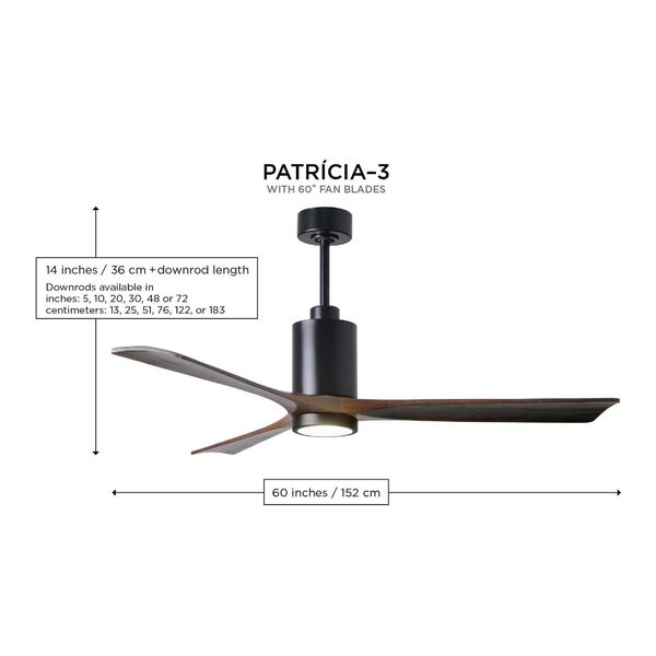 Patricia-3 Textured Bronze and Matte Black 60-Inch Ceiling Fan with LED Light Kit, image 3