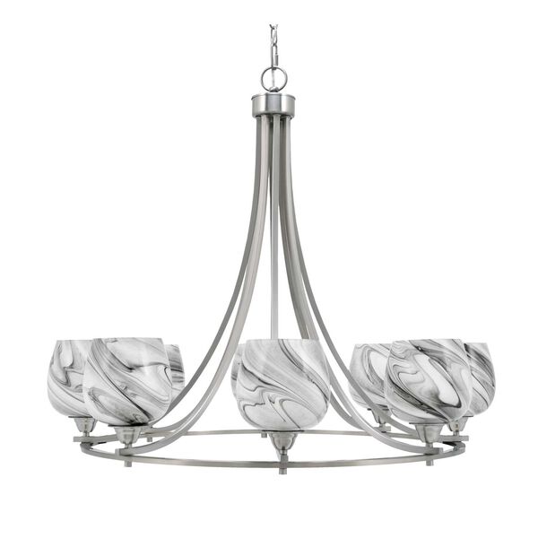 Paramount Brushed Nickel Eight-Light Chandelier with Onyx Swirl Glass, image 1