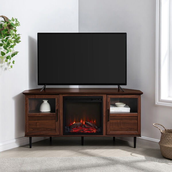 Owen Dark Walnut Angled-Side Fireplace Corner TV Stand, image 1