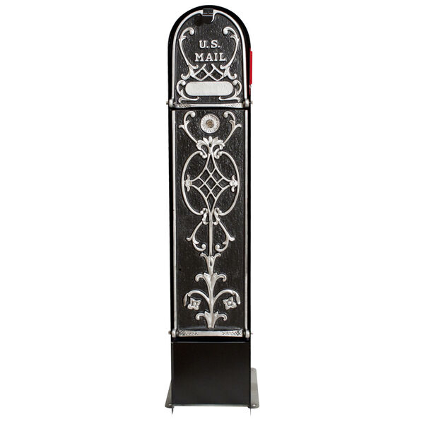 MailKeeper 150 Black and Silver 49-Inch Locking Column Mount Mailbox with Decorative Old English Design Front, image 1