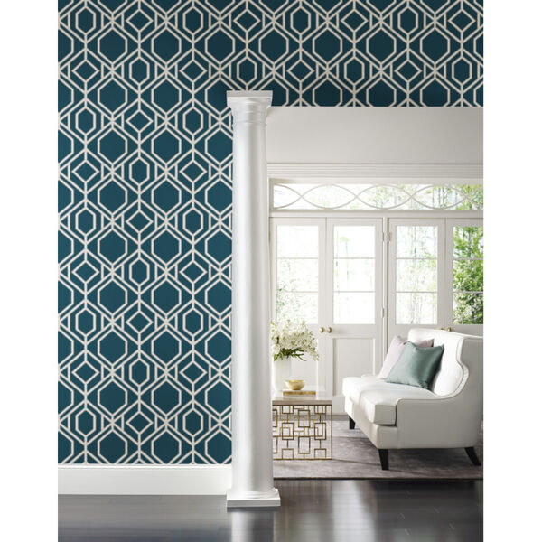Tropics Navy Sawgrass Trellis Pre Pasted Wallpaper - SAMPLE SWATCH ONLY, image 1