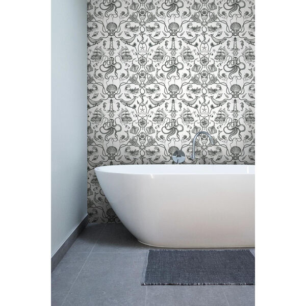 Tailored White and Black Toile Wallpaper, image 2