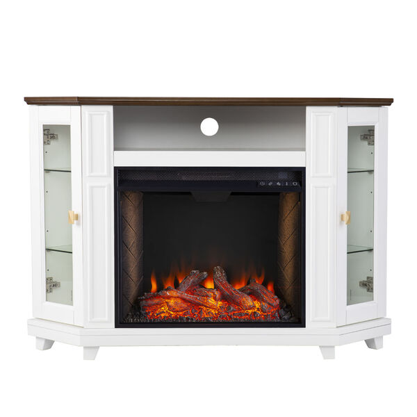 Dilvon White and brown Smart Fireplace with Media Storage, image 2
