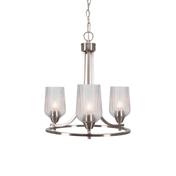 Paramount Brushed Nickel Three-Light Chandelier with Clear Textured Glass, image 1