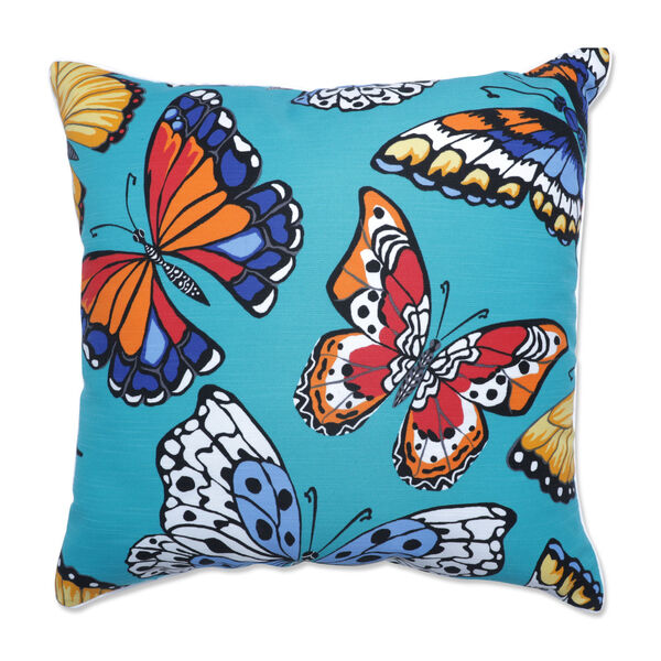 Butterfly Garden Turquoise Floor Pillow, image 1