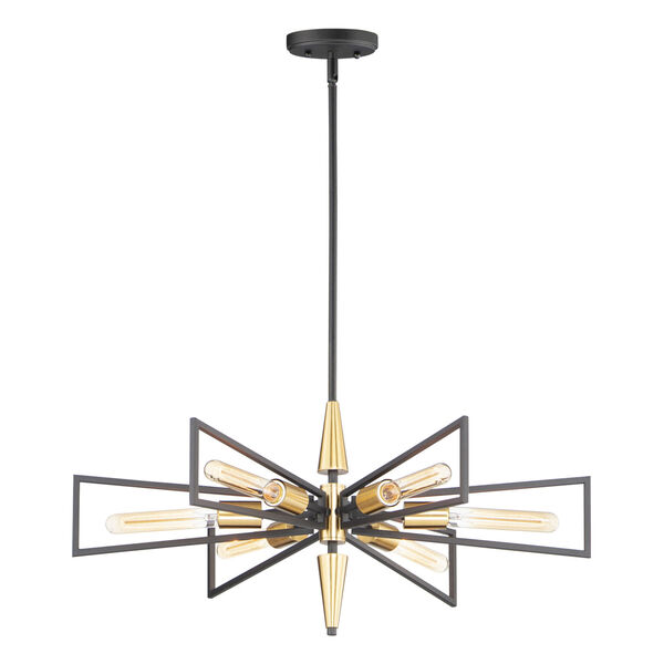 Wings Black and Satin Brass Six-Light Chandelier, image 1