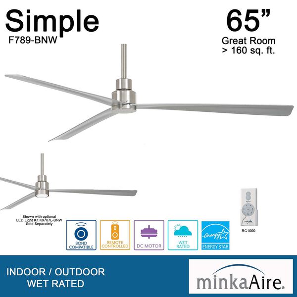Simple Brushed Nickel 65-Inch Outdoor Ceiling Fan, image 5