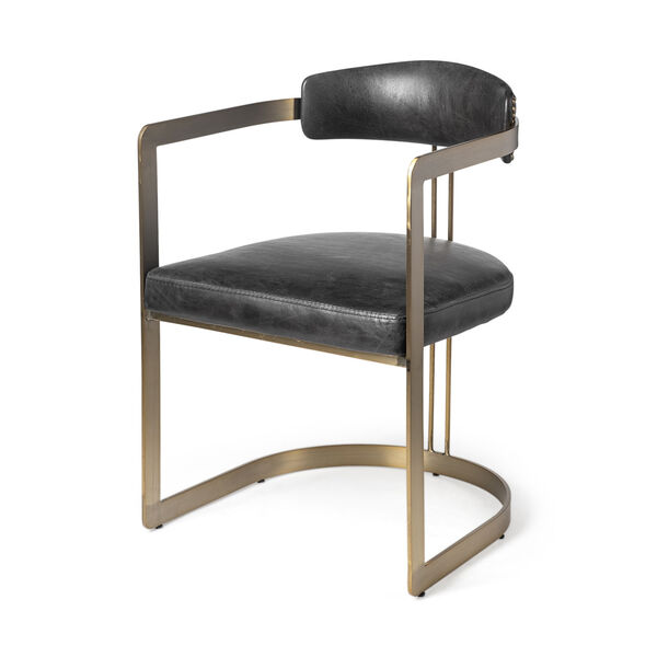 Hoskins II Black and Gold Leather Seat Dining Arm Chair, image 1