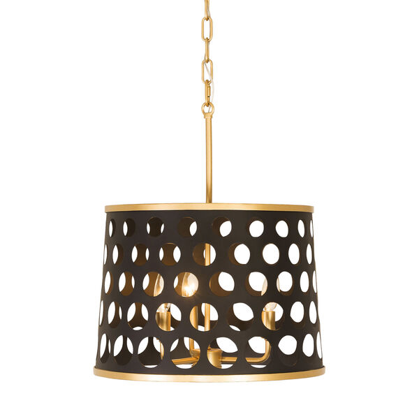Bailey Matte Black French Gold 16-Inch Three-Light Pendant, image 1