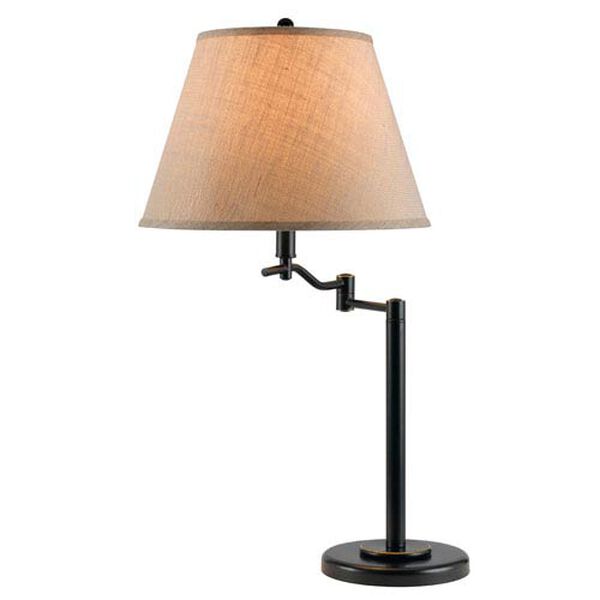 Dana Dark Bronze Swing Arm Table Lamp with Burlap Shade, image 1