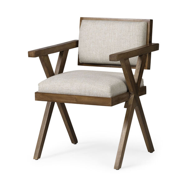 Topanga I Cream and Medium Brown Dining Arm Chair, image 1