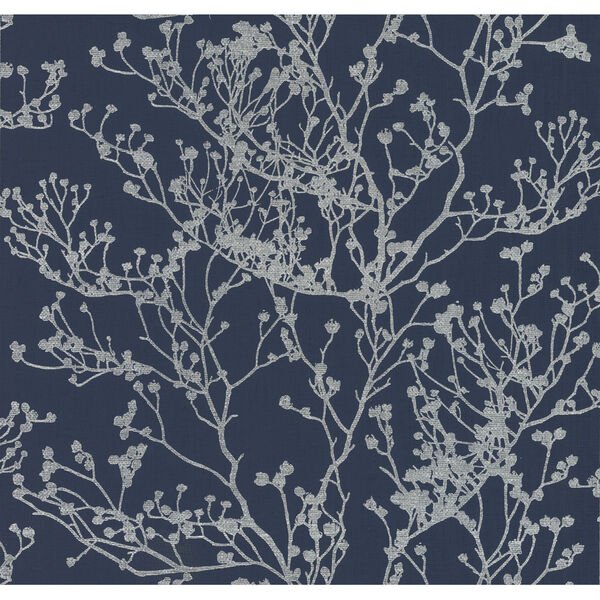 Ronald Redding Handcrafted Naturals Navy Budding Branch Silhouette Wallpaper, image 3