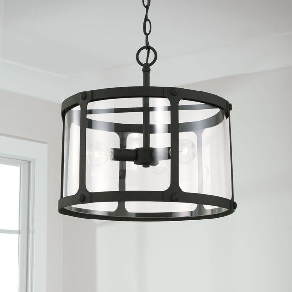 Brennen Black Iron Three-Light Semi-Flush or Pendant with Clear Glass, image 5
