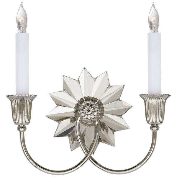 Huntingdon Double Sconce in Polished Nickel and Crystal by J. Randall Powers, image 1