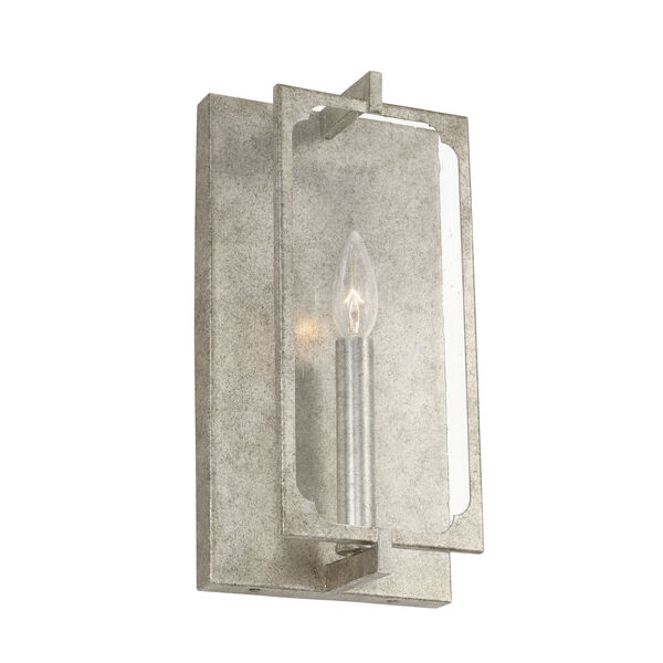 Merrick Antique Silver One-Light Wall Sconce with Clear Seeded Glass, image 1